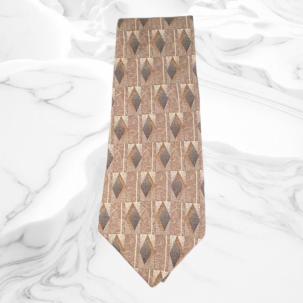 Stafford Executive 100% Silk Wide Neck Tie 59" x 4"  Brown/Gold/Green